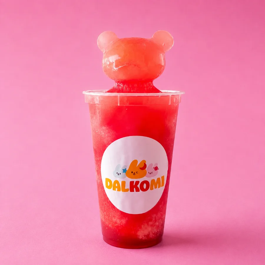 Strawberry Splash slushie with bear-shaped ice
