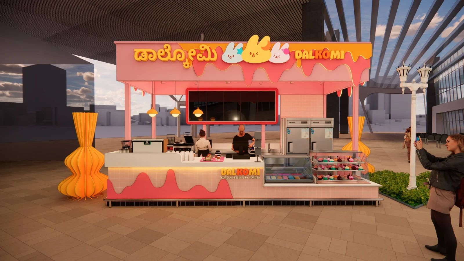 Dalkomi mall kiosk with drip valance and dessert counter