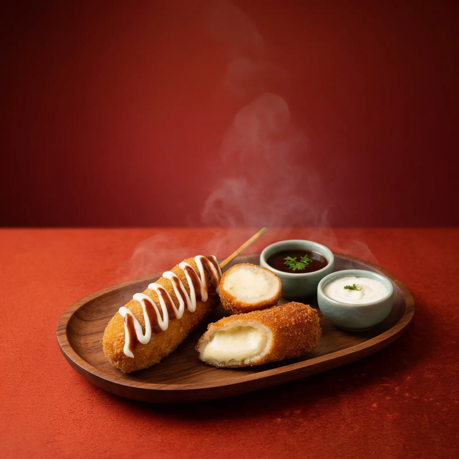 Korean cheese corn dog with mozzarella pull