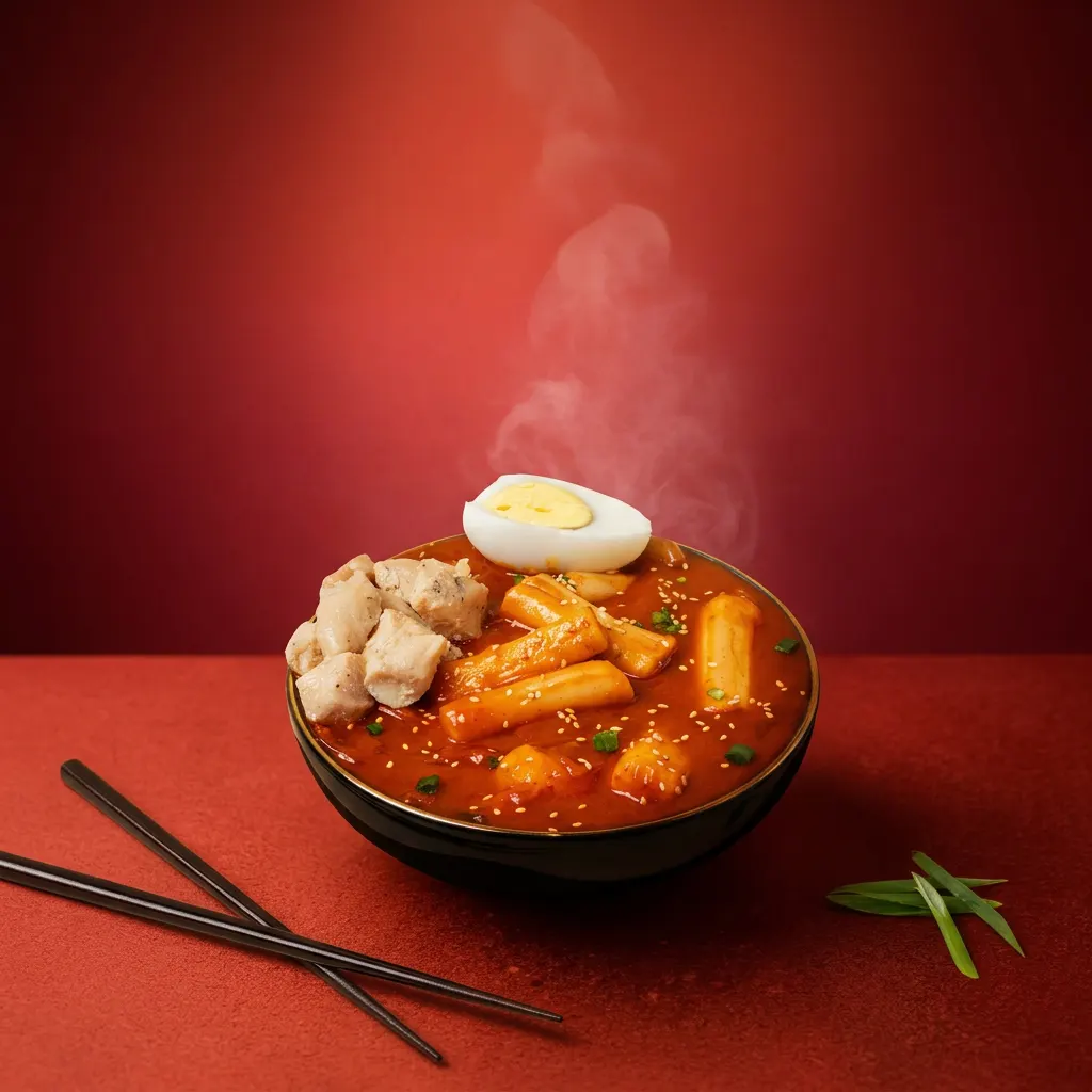 Korean chicken topokki rice cakes in spicy sauce