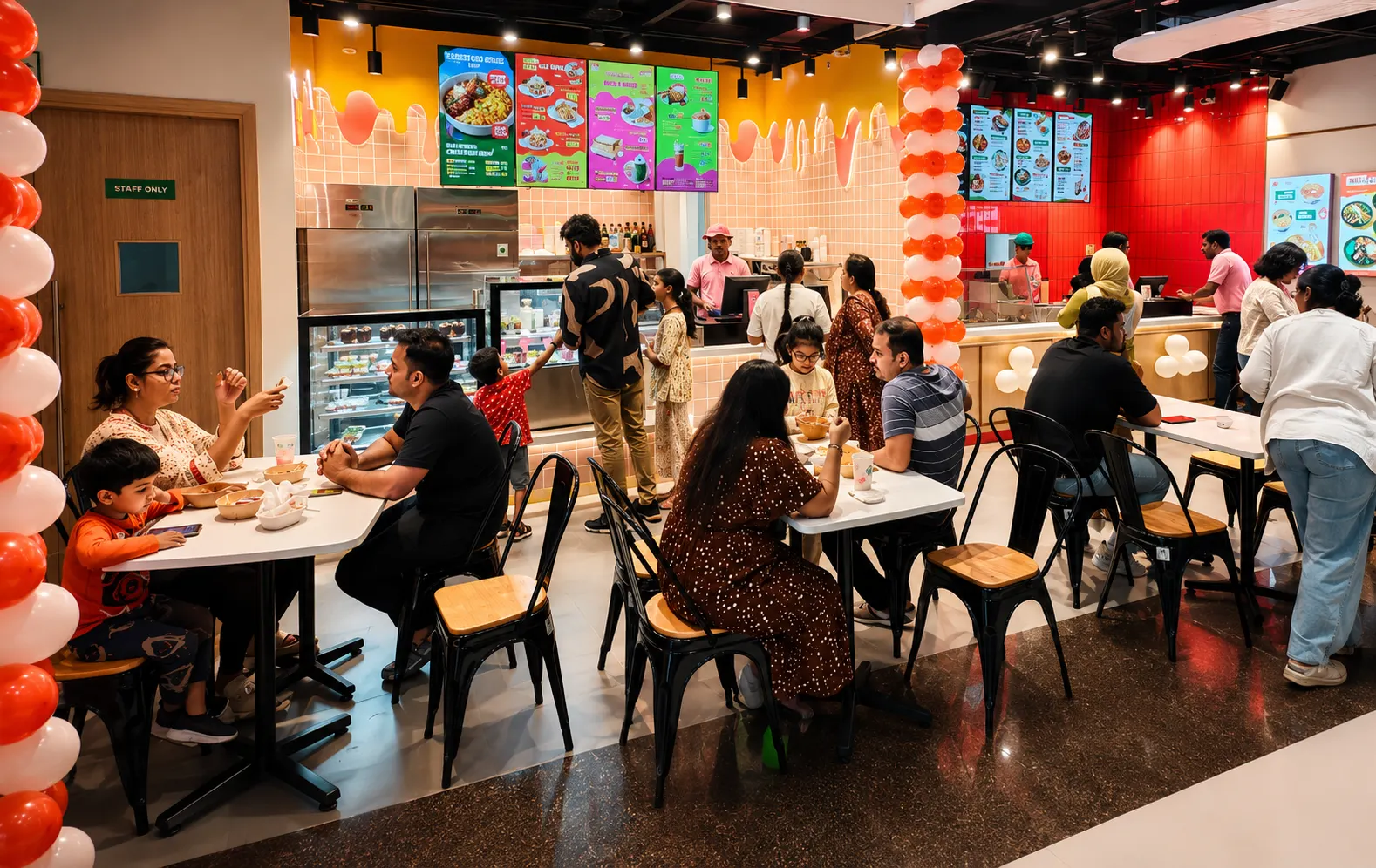 Families dining inside a busy Gochujang restaurant